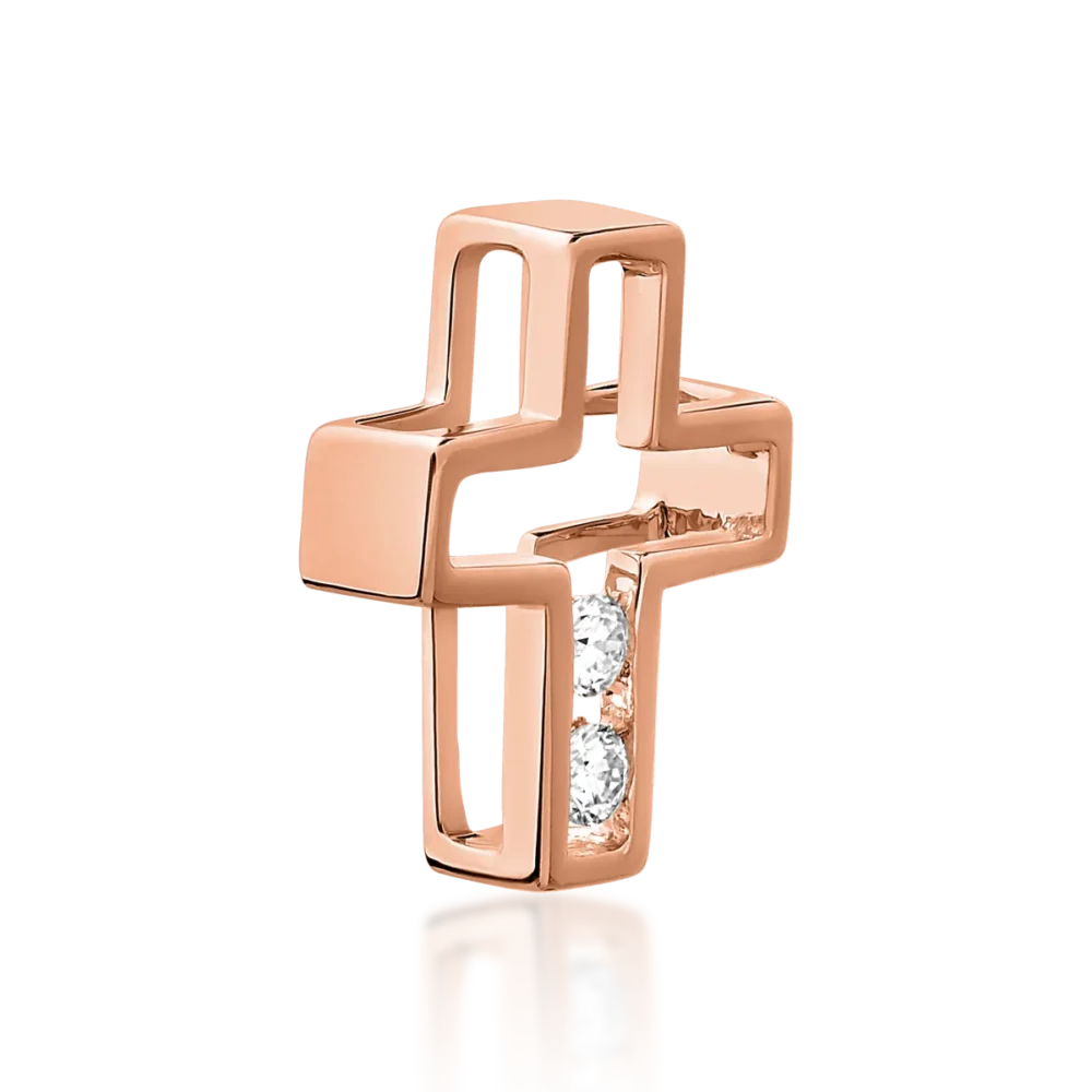Pandantiv cruce din aur roz cu diamante de 0.029ct - imagine 2