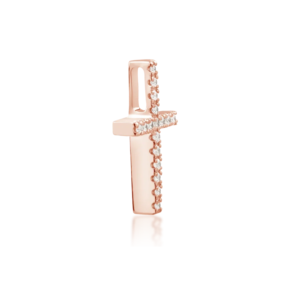 Pandantiv cruce din aur roz cu diamante de 0.066ct - imagine 3