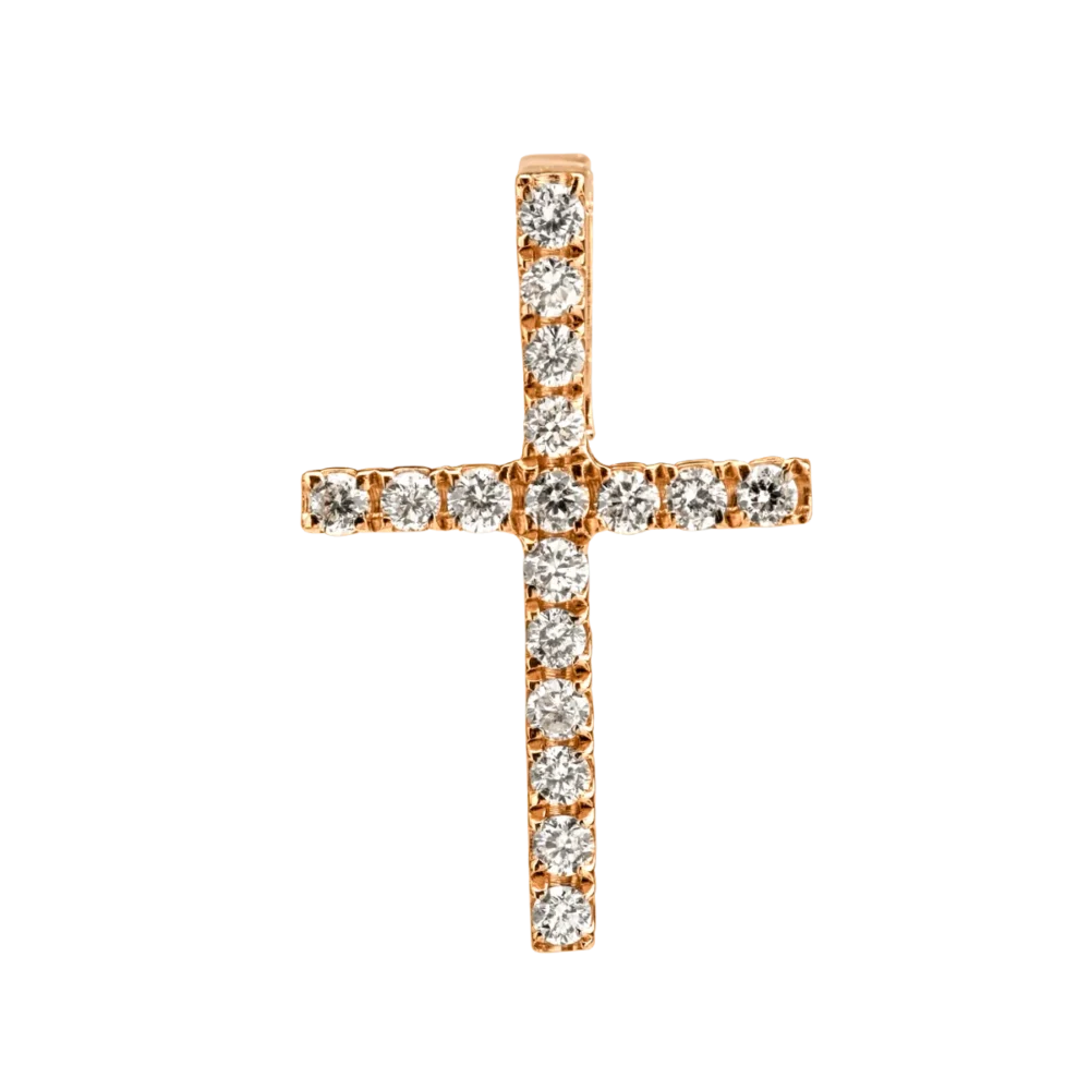Pandantiv cruce din aur roz cu diamante de 0.083ct
