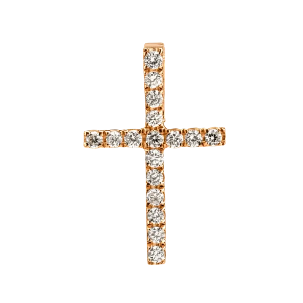 Pandantiv cruce din aur roz cu diamante de 0.083ct