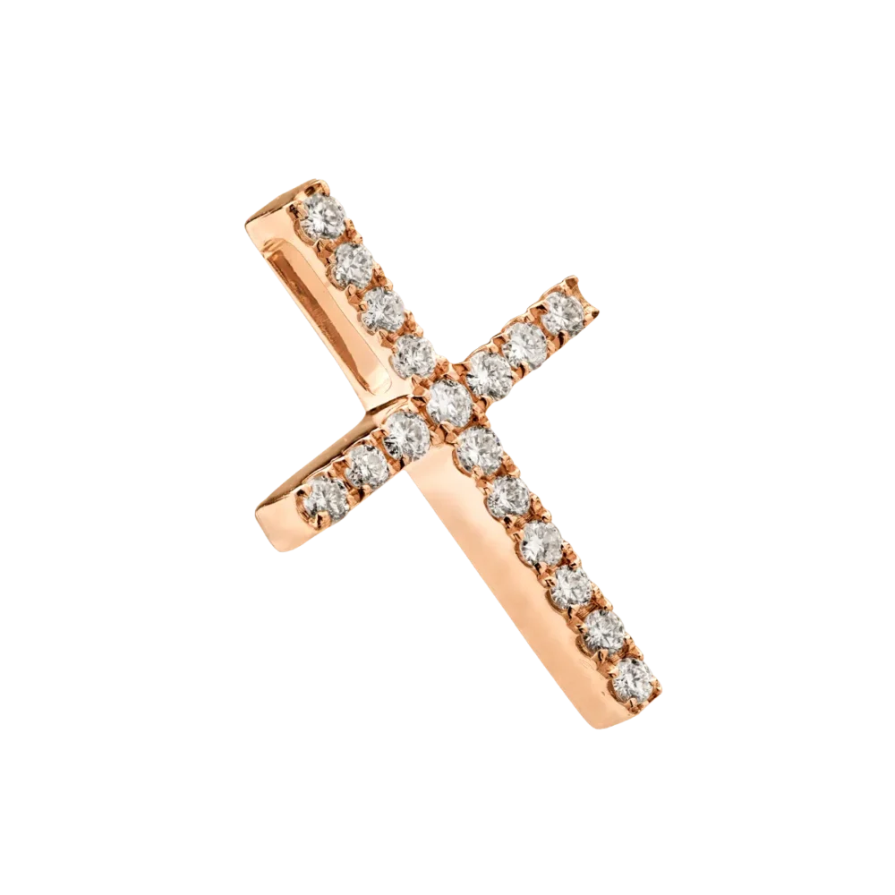 Pandantiv cruce din aur roz cu diamante de 0.083ct - imagine 2