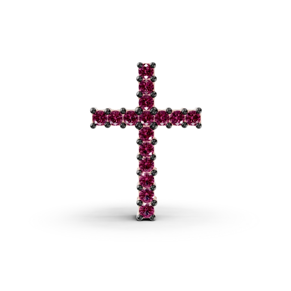 Pandantiv cruce din aur roz cu rubine de 0.17ct