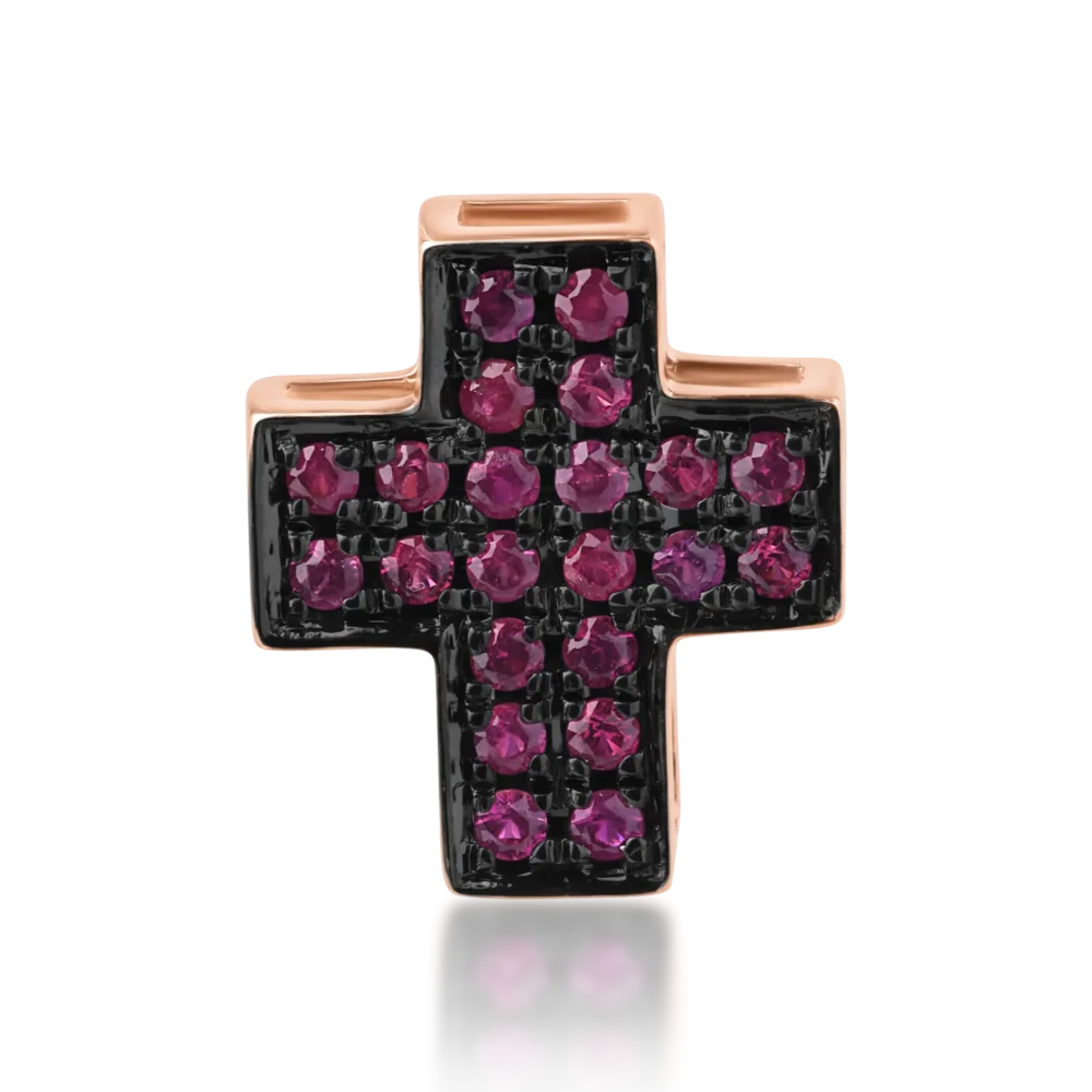 Pandantiv cruce din aur roz cu rubine de 0.22ct