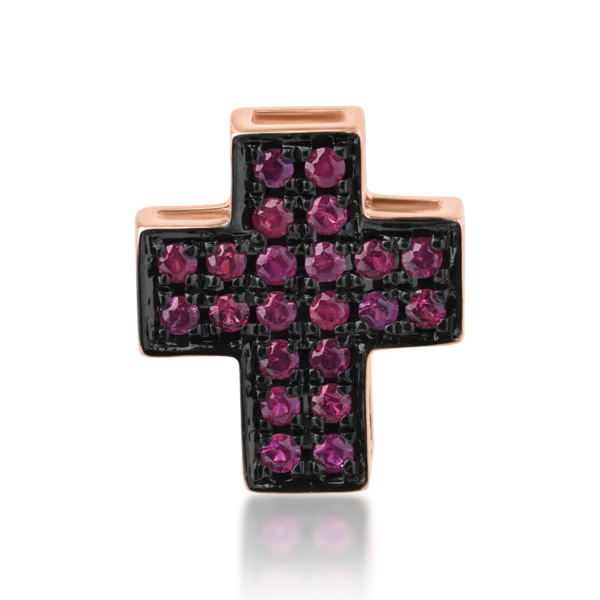 Pandantiv cruce din aur roz cu rubine de 0.22ct