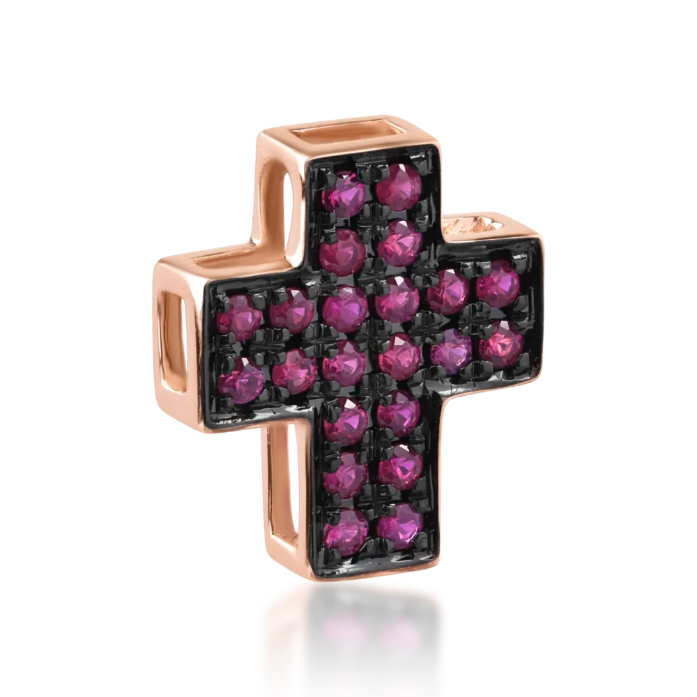 Pandantiv cruce din aur roz cu rubine de 0.22ct - imagine 2