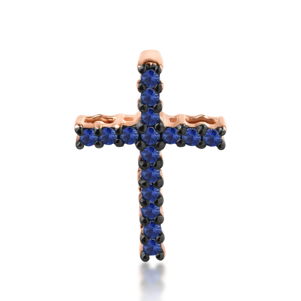 Pandantiv cruce din aur roz cu safire de 0.17ct