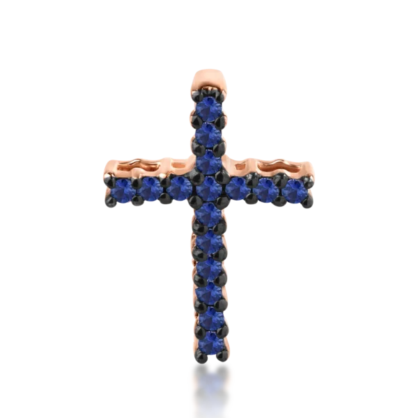 Pandantiv cruce din aur roz cu safire de 0.17ct