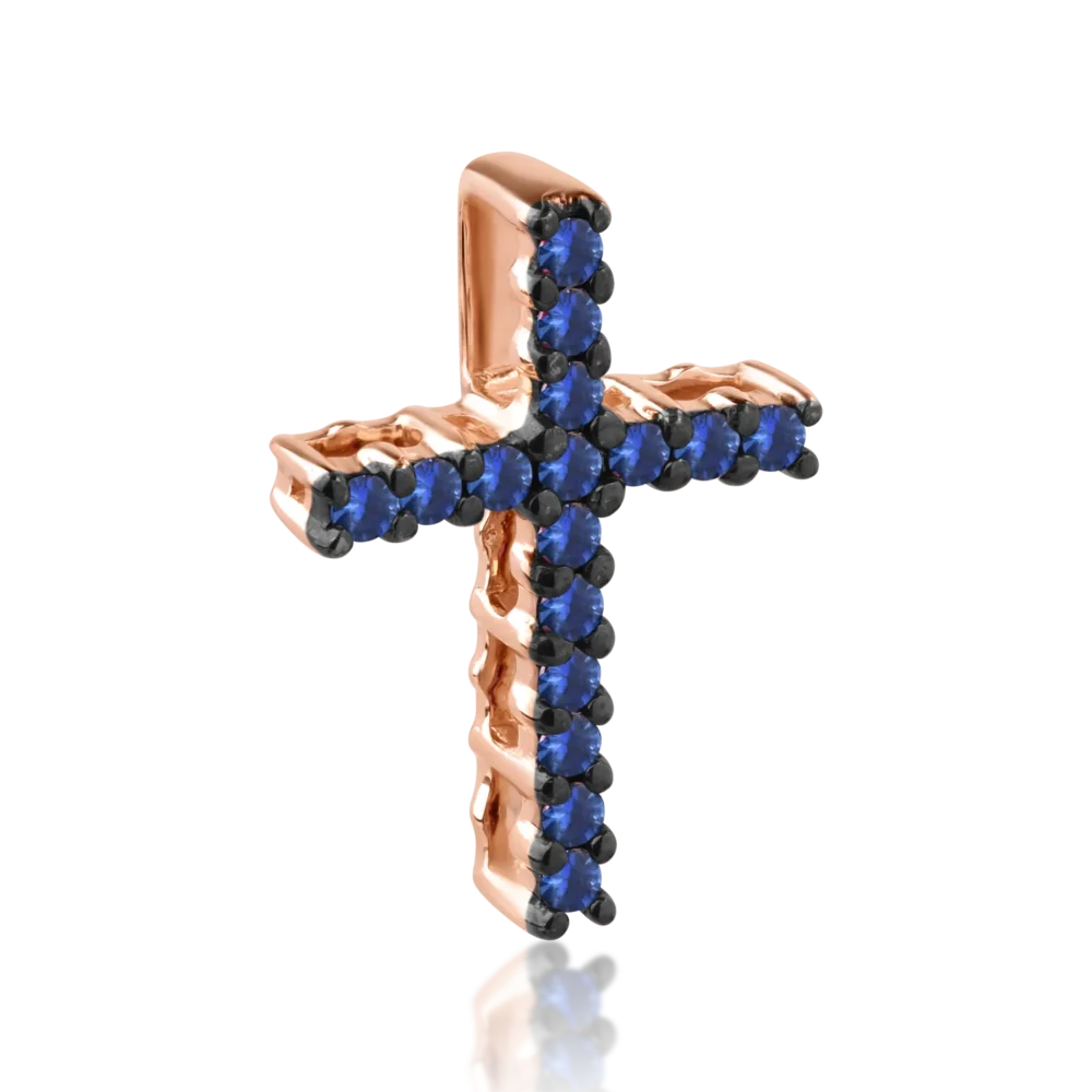 Pandantiv cruce din aur roz cu safire de 0.17ct - imagine 2