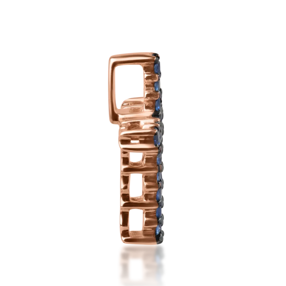 Pandantiv cruce din aur roz cu safire de 0.17ct - imagine 3