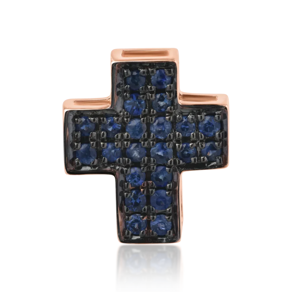 Pandantiv cruce din aur roz cu safire de 0.22ct