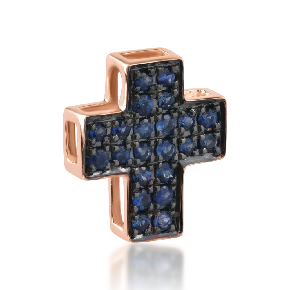 Pandantiv cruce din aur roz cu safire de 0.22ct - imagine 2