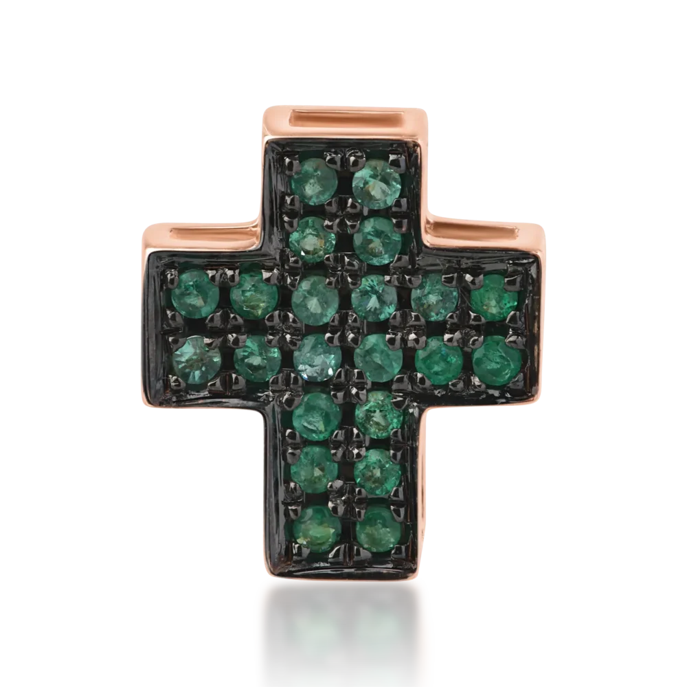 Pandantiv cruce din aur roz cu smaralde de 0.22ct