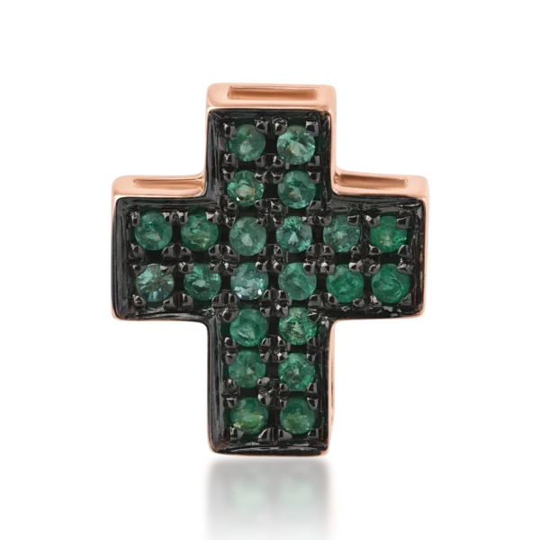 Pandantiv cruce din aur roz cu smaralde de 0.22ct