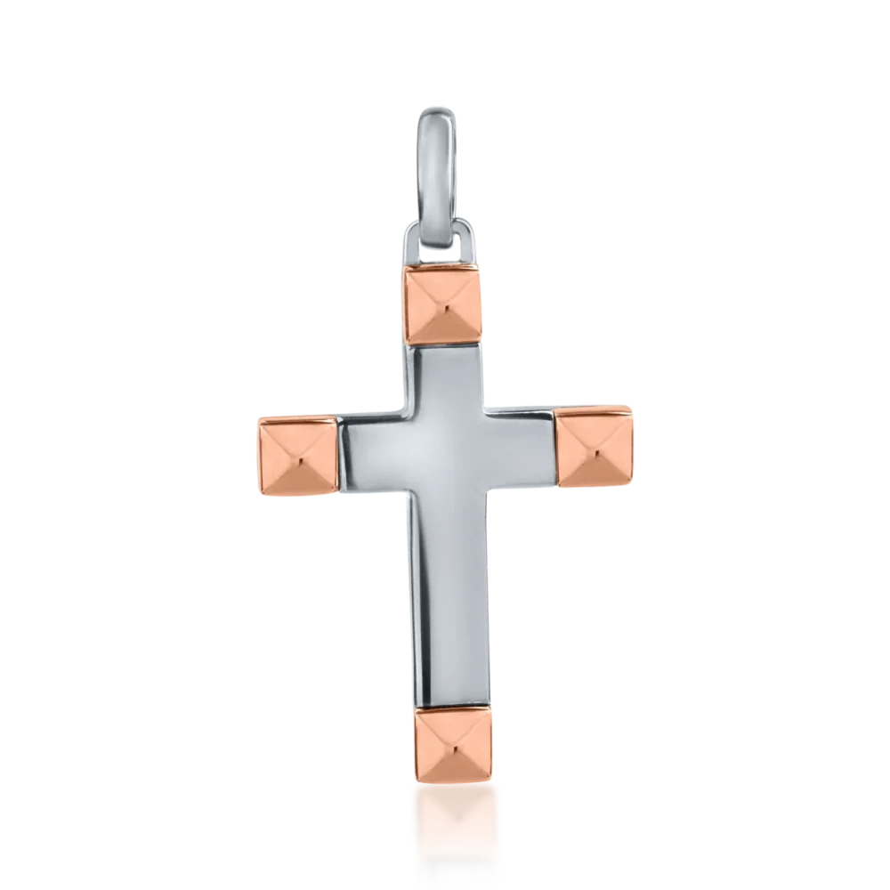 Pandantiv cruce din aur roz-negru
