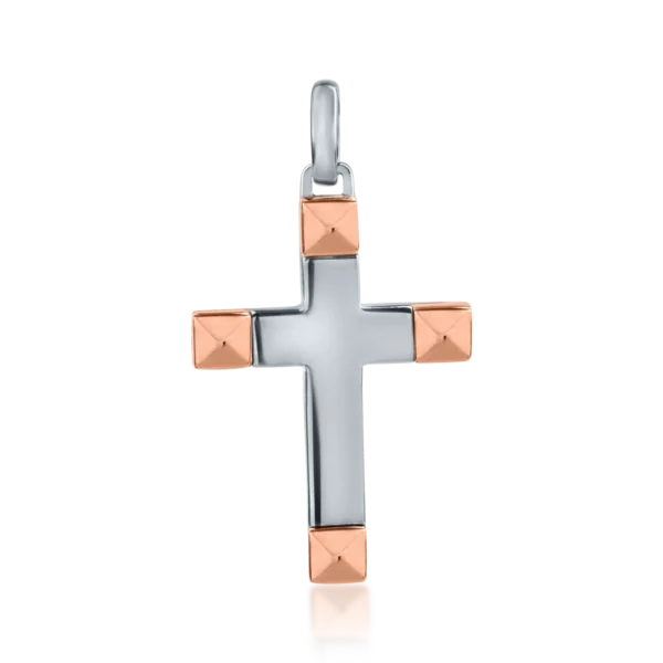 Pandantiv cruce din aur roz-negru