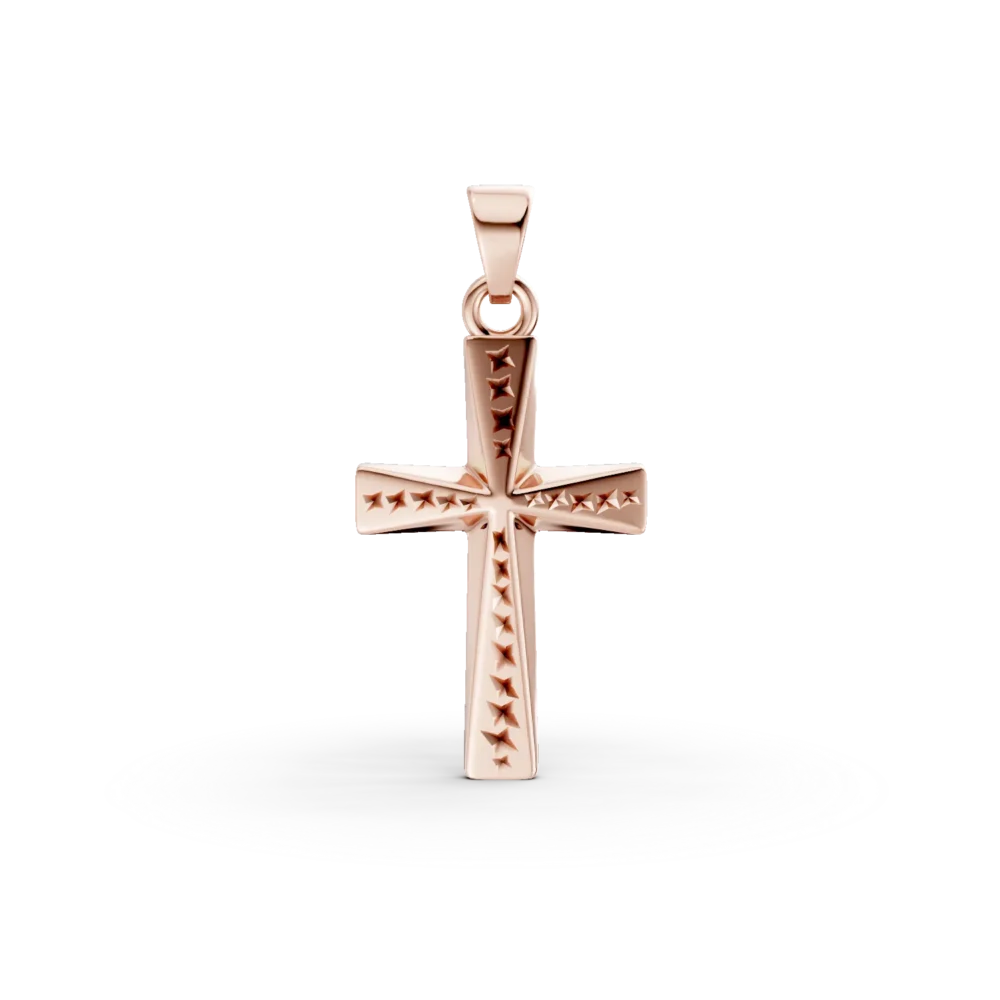 Pandantiv cruce din aur roz