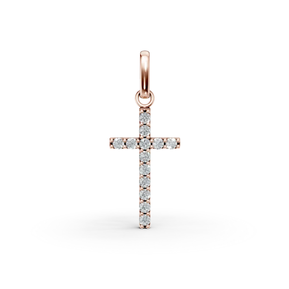 Pandantiv cruce din aur roz