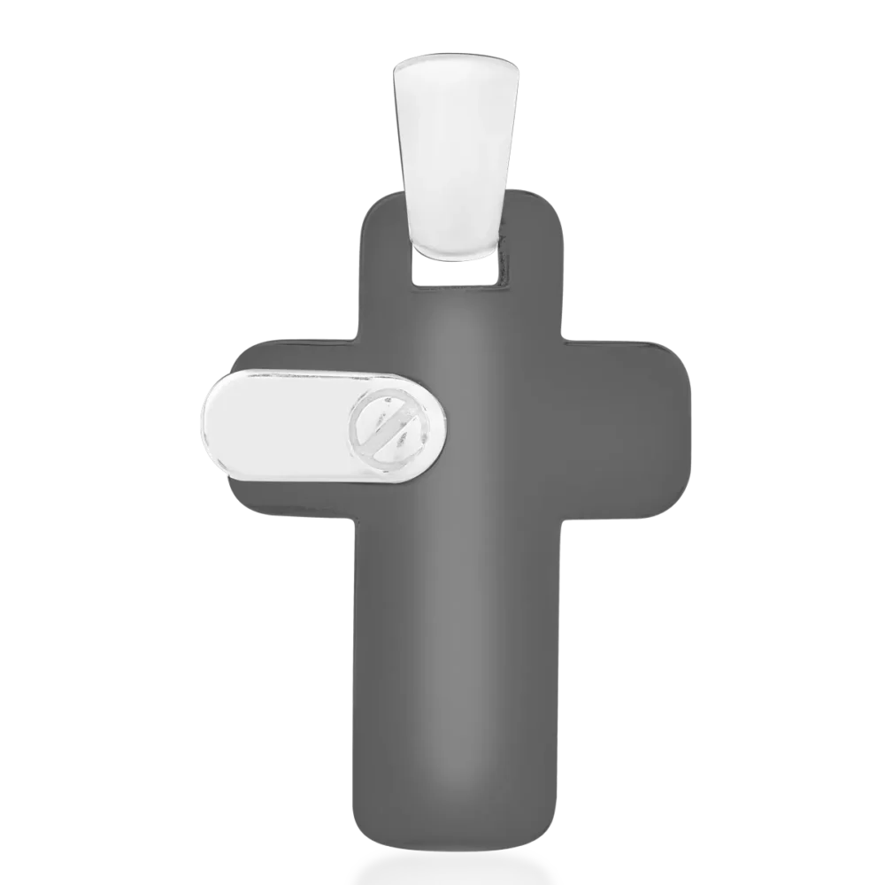 Pandantiv cruce pentru barbati din aur alb-negru