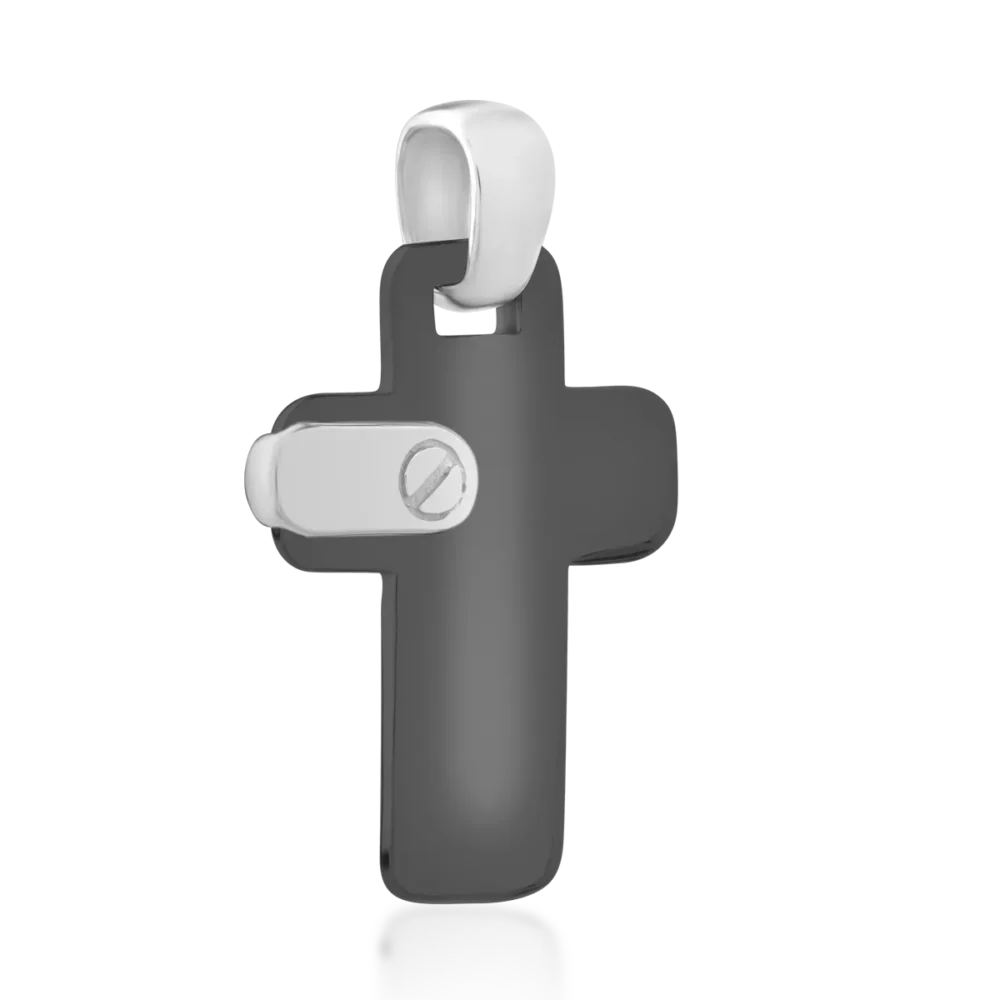 Pandantiv cruce pentru barbati din aur alb-negru - imagine 2