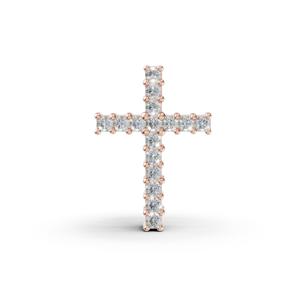 Pandantiv cruciulita din aur roz cu diamante de 0.1ct