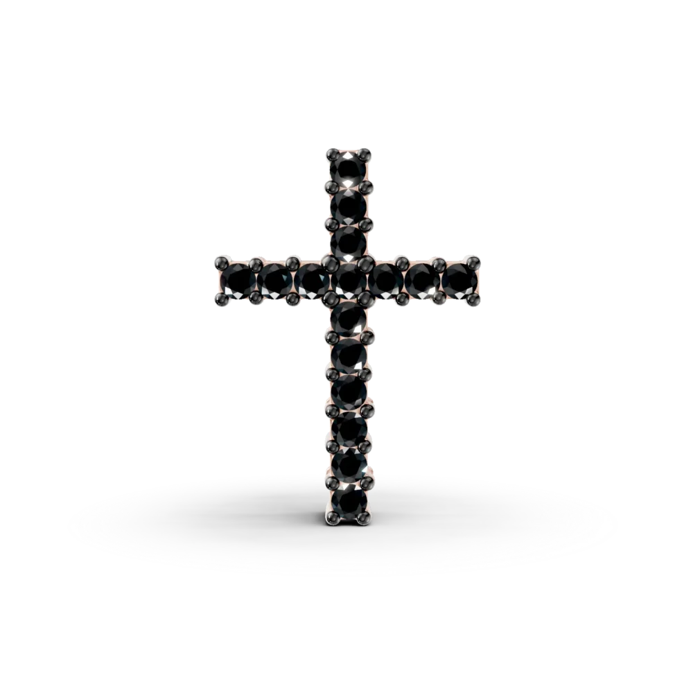 Pandantiv cruciulita din aur roz cu diamante negre de 0.1ct