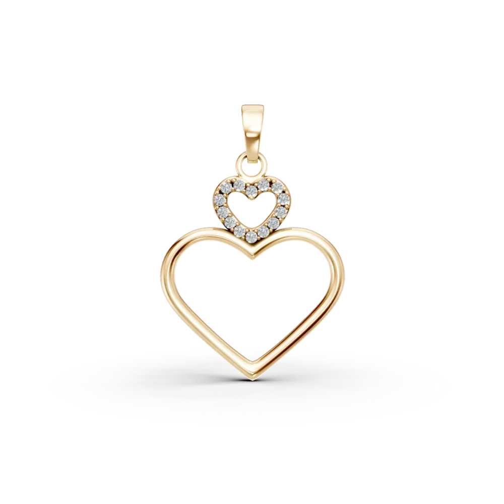 Pandantiv cu inimioare din aur galben cu zirconii