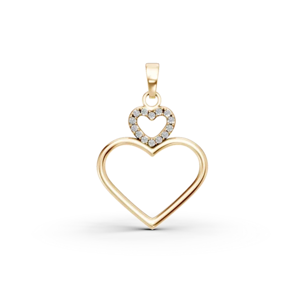 Pandantiv cu inimioare din aur galben cu zirconii