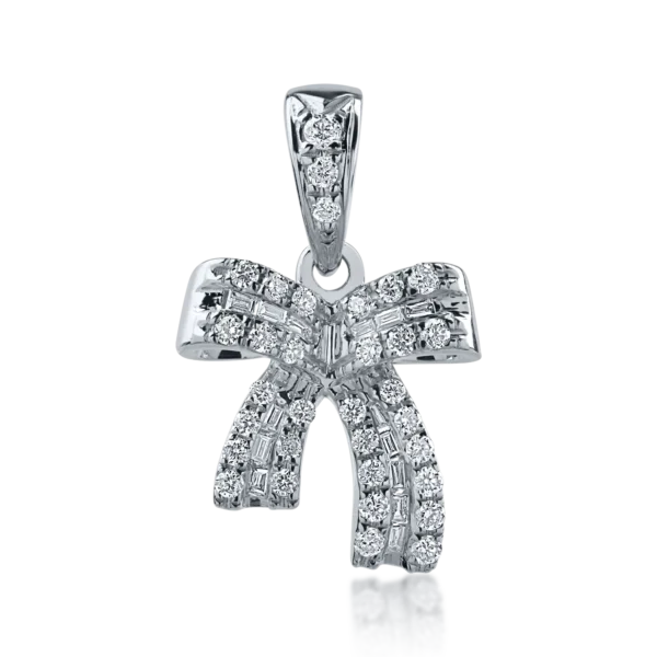 Pandantiv din aur alb cu diamante baguette si rotunde de 0.19ct