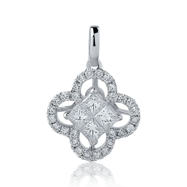 Pandantiv din aur alb cu diamante princess si rotunde de 0.46ct