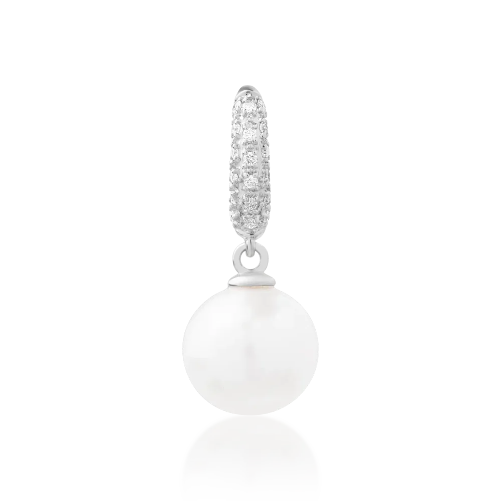 Pandantiv din aur alb cu perla de cultura de 3.9ct si diamante de 0.06ct