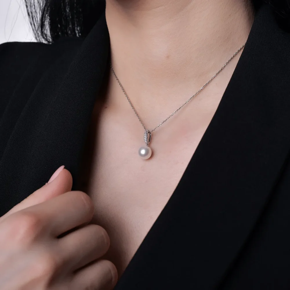 Pandantiv din aur alb cu perla de cultura de 3.9ct si diamante de 0.06ct - imagine 3