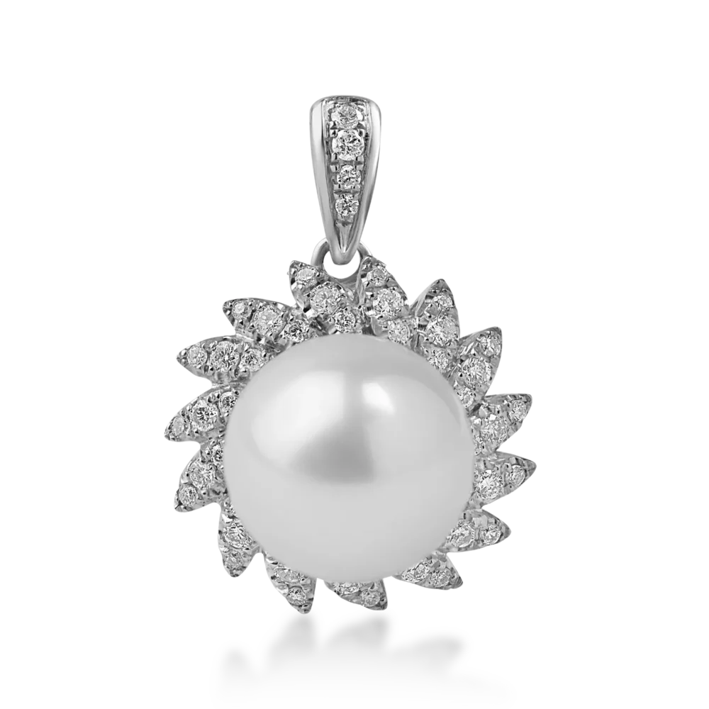 Pandantiv din aur alb cu perla de cultura de 6.1ct si diamante de 0.2ct
