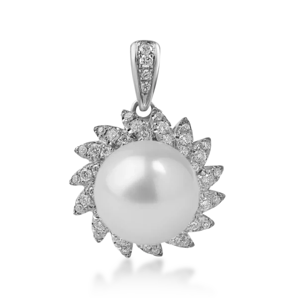 Pandantiv din aur alb cu perla de cultura de 6.1ct si diamante de 0.2ct