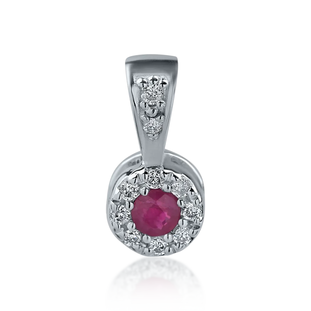 Pandantiv din aur alb cu rubin de 0.07ct si diamante de 0.06ct