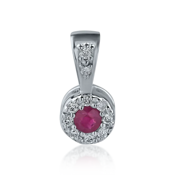 Pandantiv din aur alb cu rubin de 0.07ct si diamante de 0.06ct