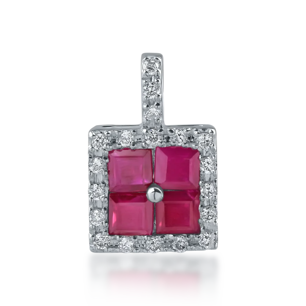 Pandantiv din aur alb cu rubine princess de 0.71ct si diamante de 0.12ct