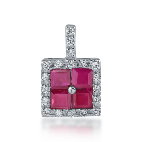 Pandantiv din aur alb cu rubine princess de 0.71ct si diamante de 0.12ct