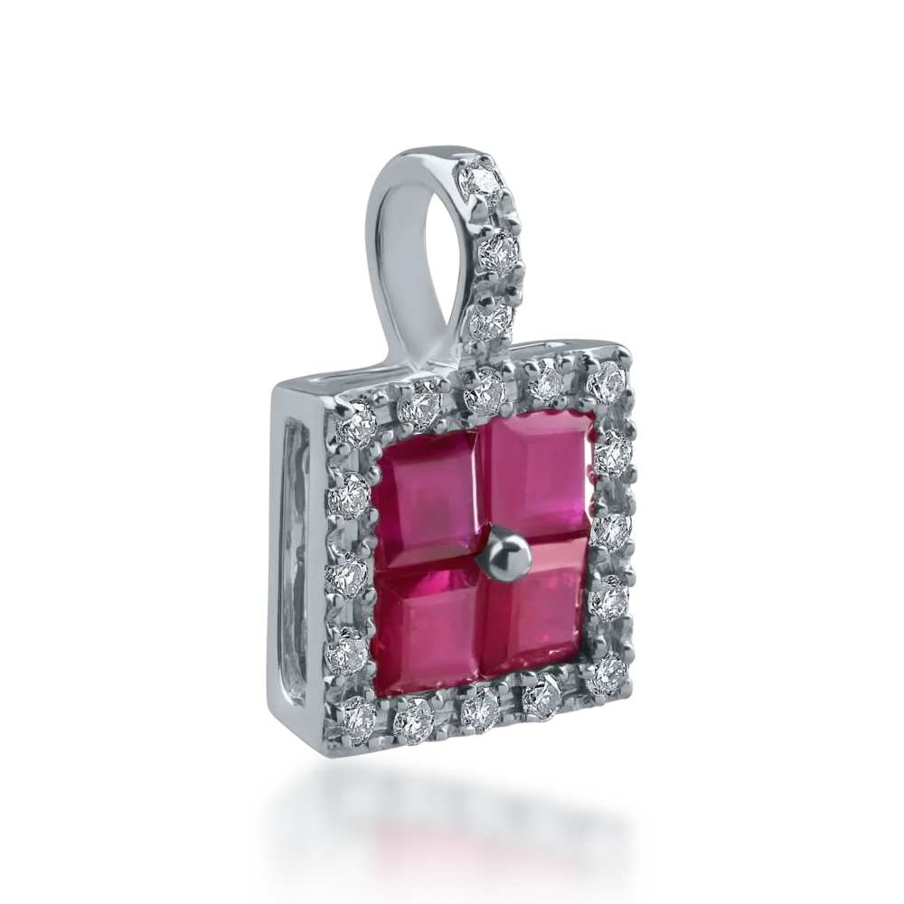 Pandantiv din aur alb cu rubine princess de 0.71ct si diamante de 0.12ct - imagine 2