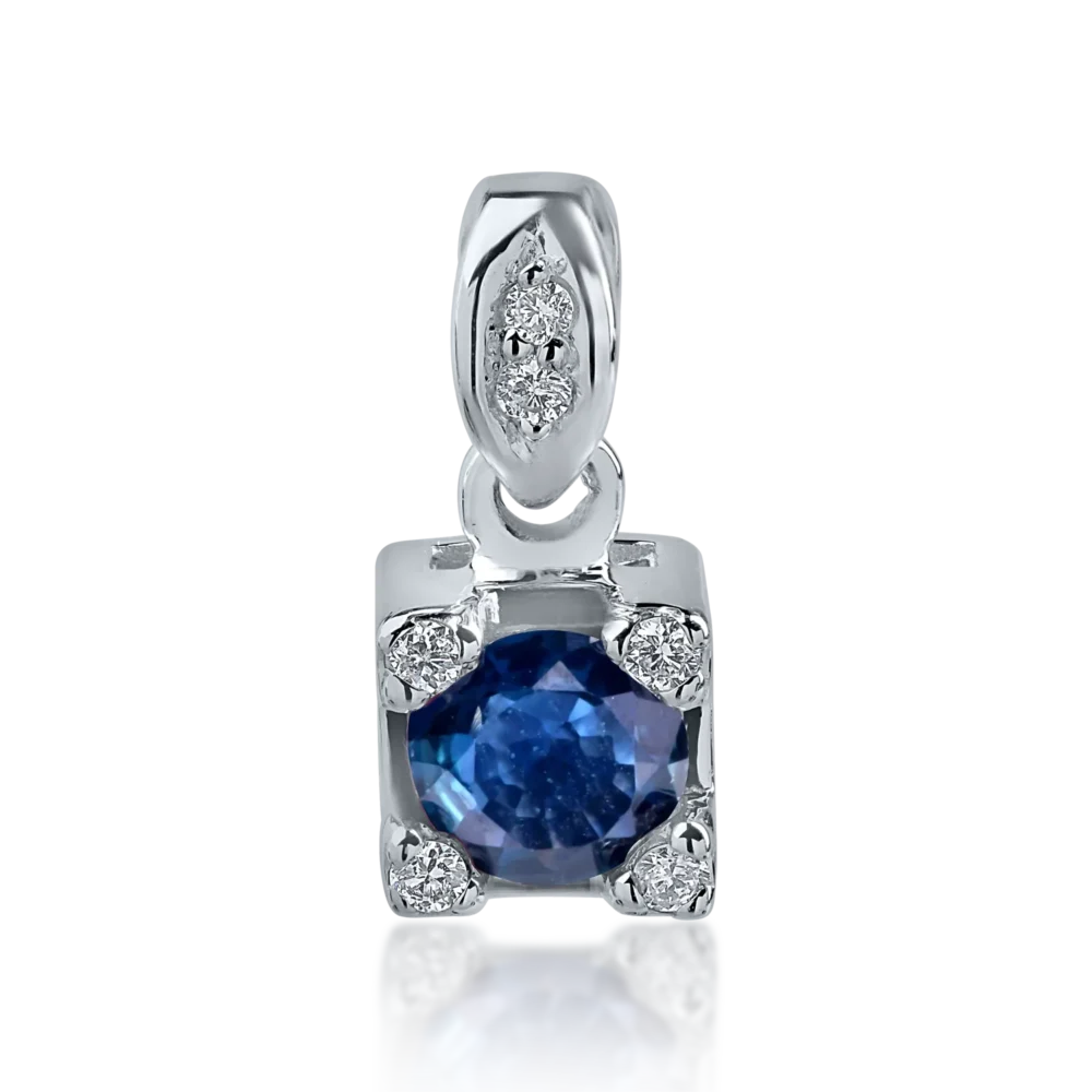 Pandantiv din aur alb cu safir de 0.3ct si diamante de 0.04ct