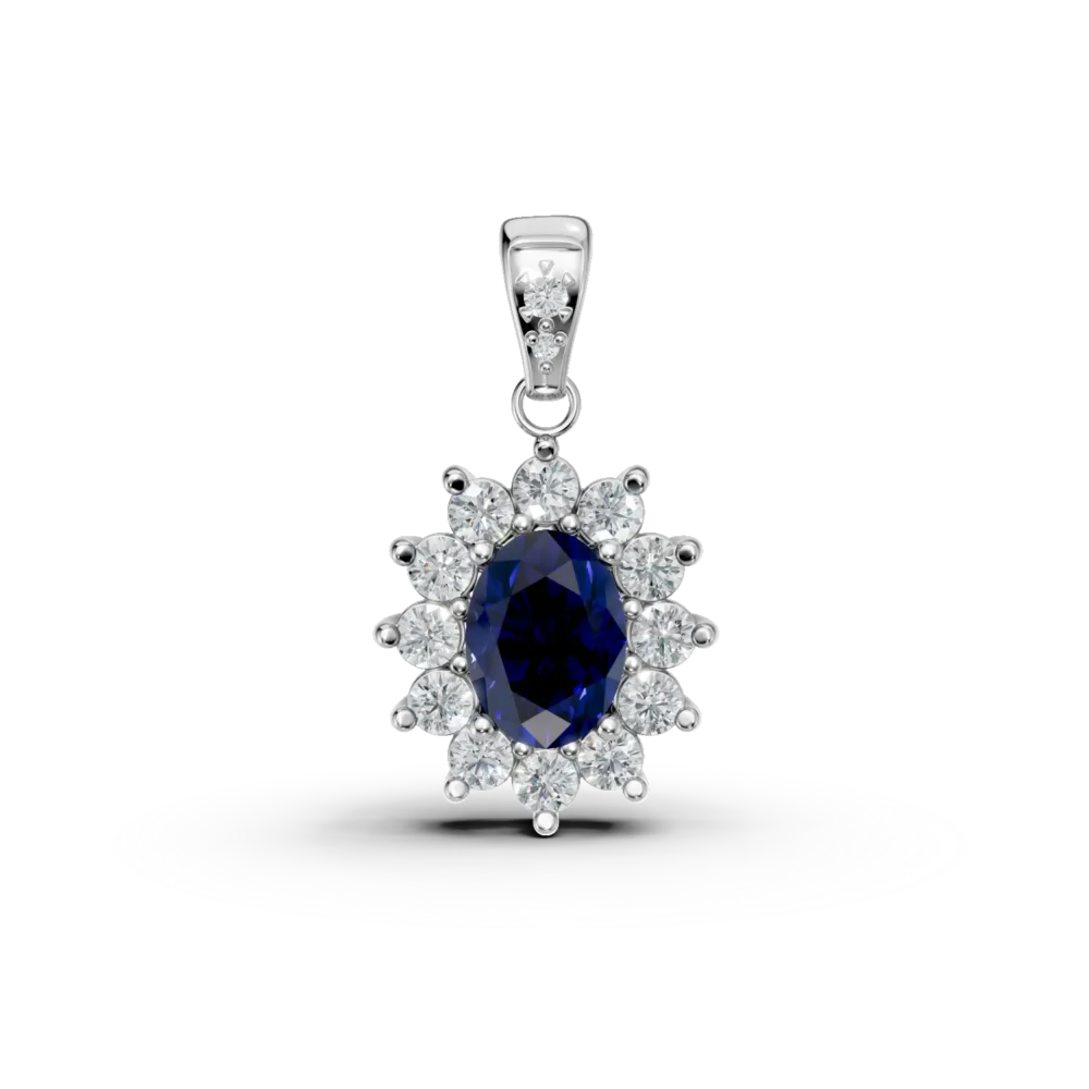 Pandantiv din aur alb cu safir oval de 0.5ct si diamante de 0.2ct