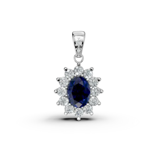 Pandantiv din aur alb cu safir oval de 0.5ct si diamante de 0.2ct