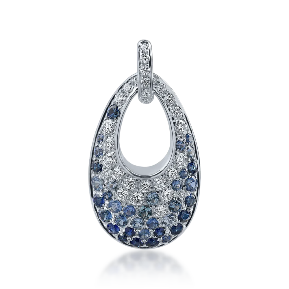 Pandantiv din aur alb cu safire albastre de 0.58ct si diamante de 0.29ct