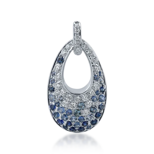Pandantiv din aur alb cu safire albastre de 0.58ct si diamante de 0.29ct