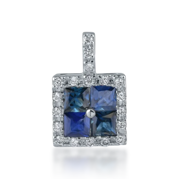 Pandantiv din aur alb cu safire princess de 0.82ct si diamante de 0.12ct