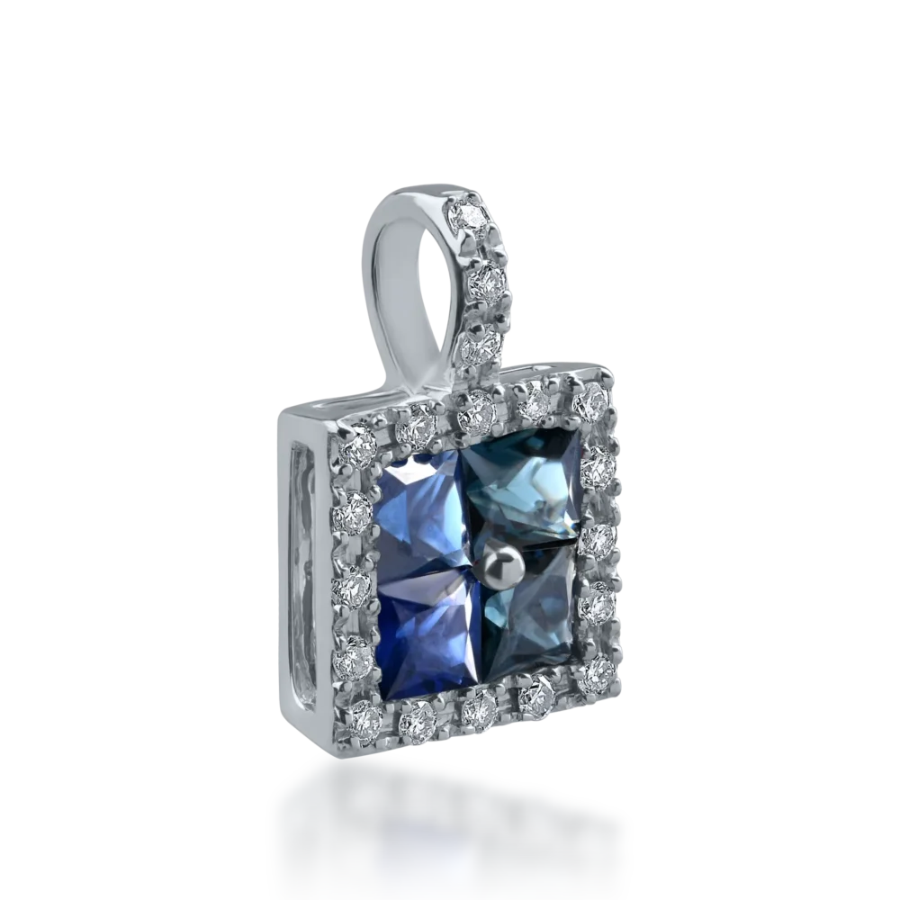 Pandantiv din aur alb cu safire princess de 0.82ct si diamante de 0.12ct - imagine 2