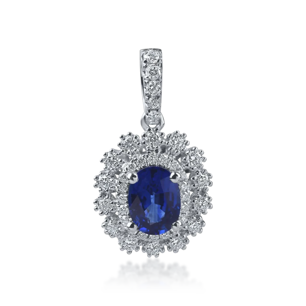 Pandantiv din aur alb cu safire ovale si diamante de 1.4ct