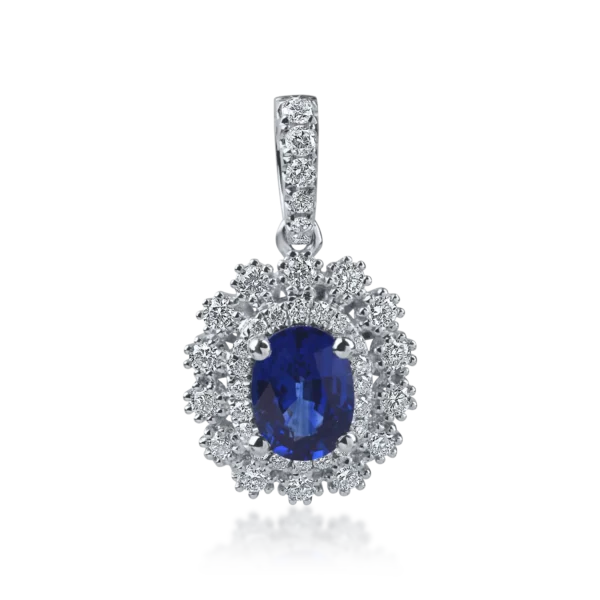 Pandantiv din aur alb cu safire ovale si diamante de 1.4ct