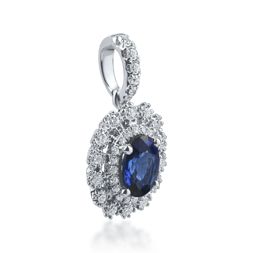 Pandantiv din aur alb cu safire ovale si diamante de 1.4ct - imagine 2