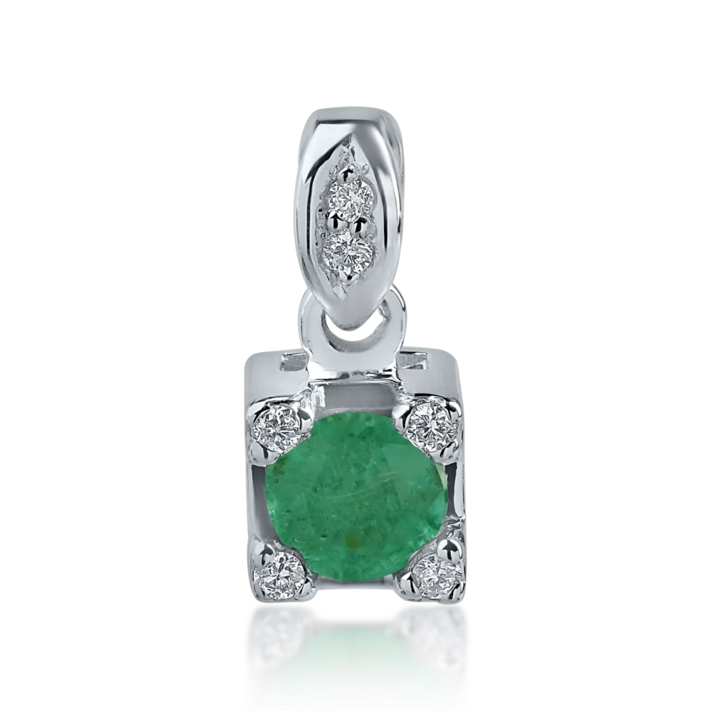 Pandantiv din aur alb cu smarald de 0.18ct si diamante de 0.04ct