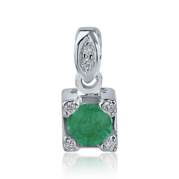Pandantiv din aur alb cu smarald de 0.18ct si diamante de 0.04ct